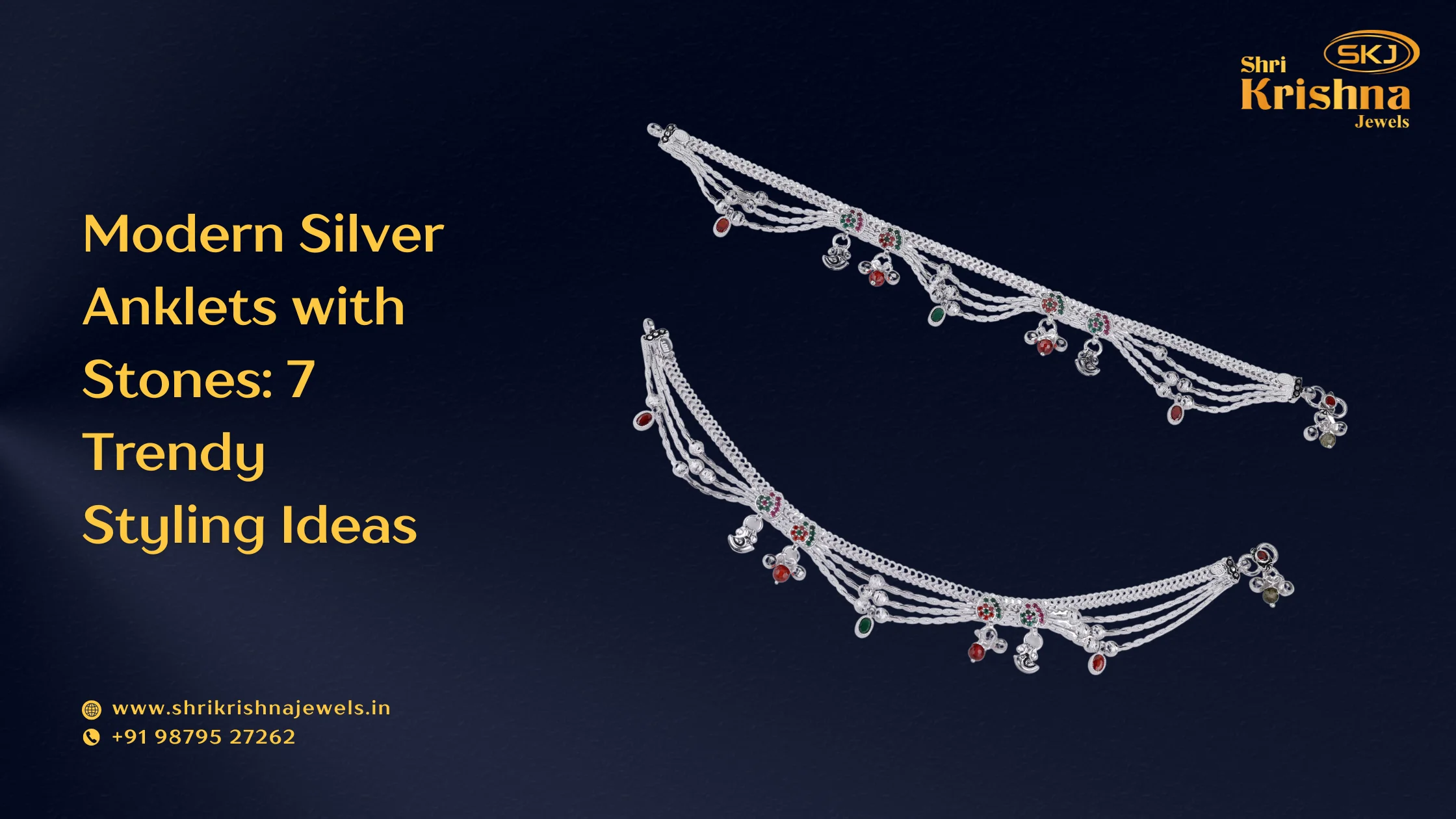 modern silver anklets with stones