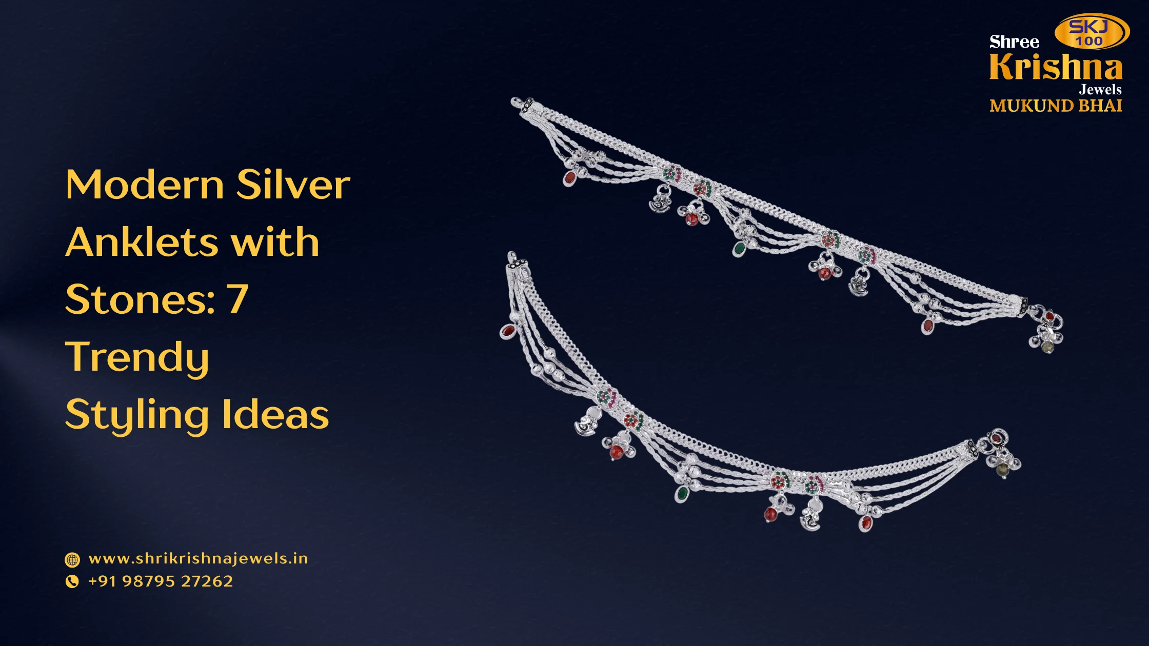 modern silver anklets with stones