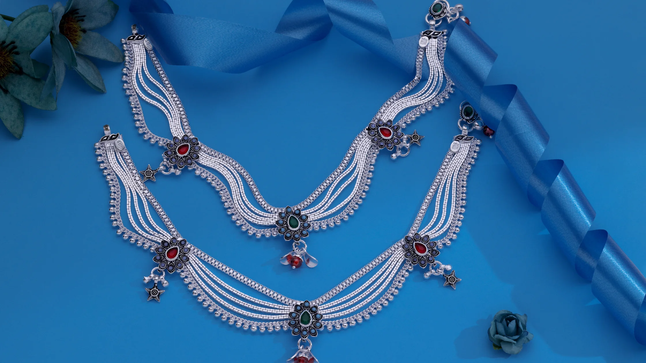 Layered Silver Anklets