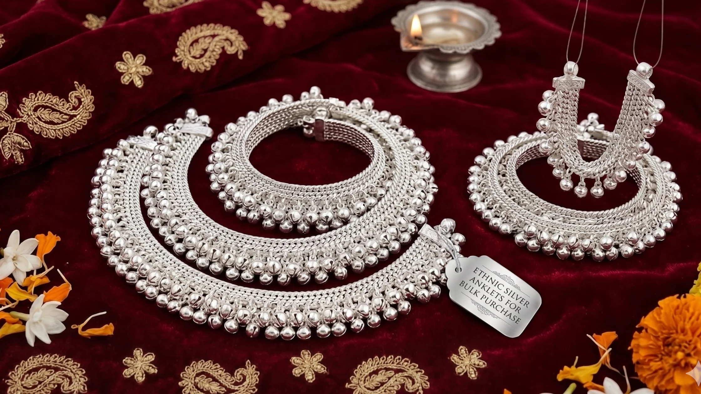 Ethnic silver anklets for bulk purchase